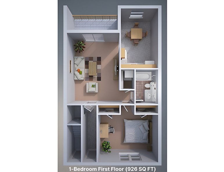 1 bedroom first floor plan, Manor House Apartments, Lancaster, Pennsylvania