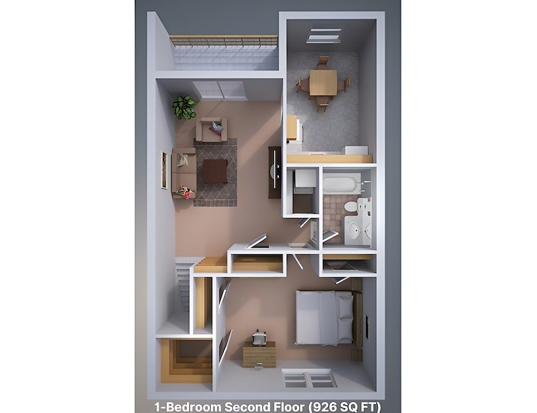 The floor plan for a 1 bedroom, 2nd floor apartment, Manor House Apartments, Lancaster, Pennsylvania