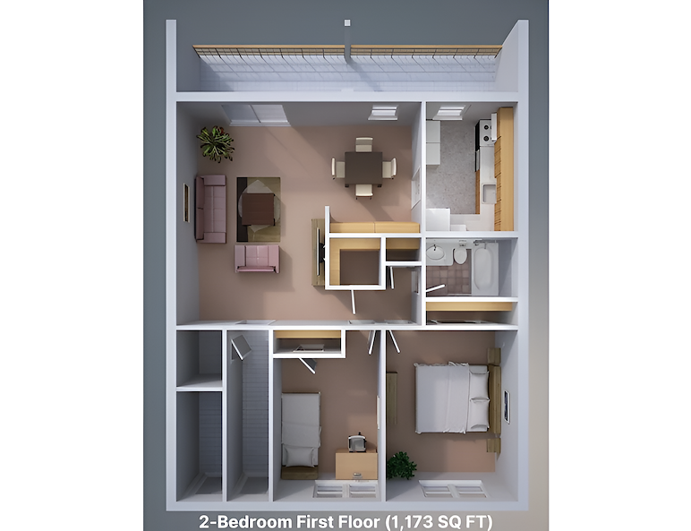 2 bedroom, first floor plan, Manor House Apartments, Lancaster, Pennsylvania