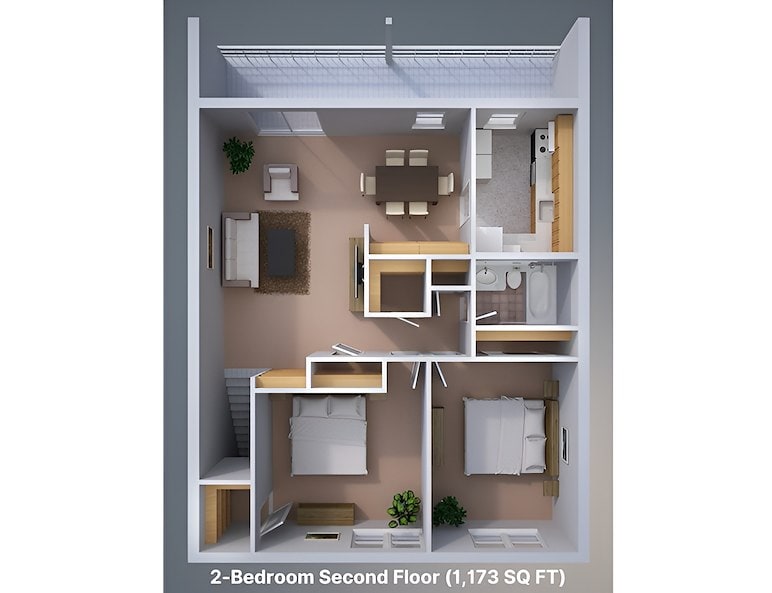The floor plan for a two bedroom, 2nd floor apartment, Manor House Apartments, Lancaster, Pennsylvania