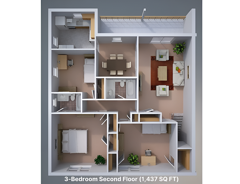 3 bedroom, 2nd floor plan, Manor House Apartments, Lancaster, Pennsylvania