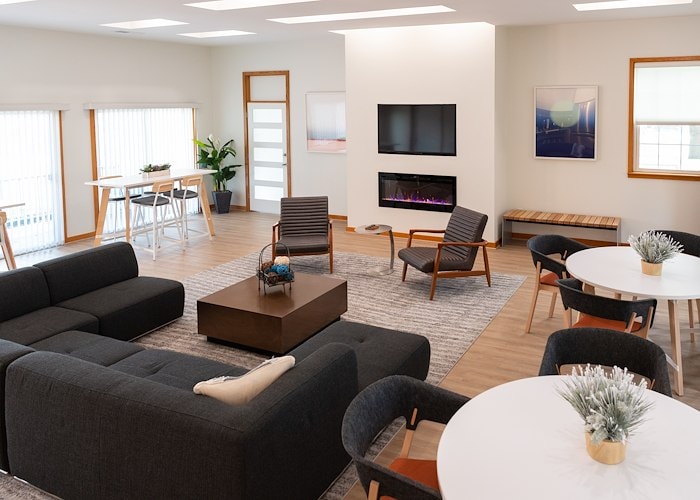 A living room with couches, chairs and a fireplace, Manor House Apartments, Lancaster, Pennsylvania