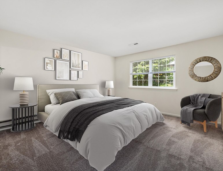 Virtually staged bedroom at Manor House Apartments in Lancaster, PA