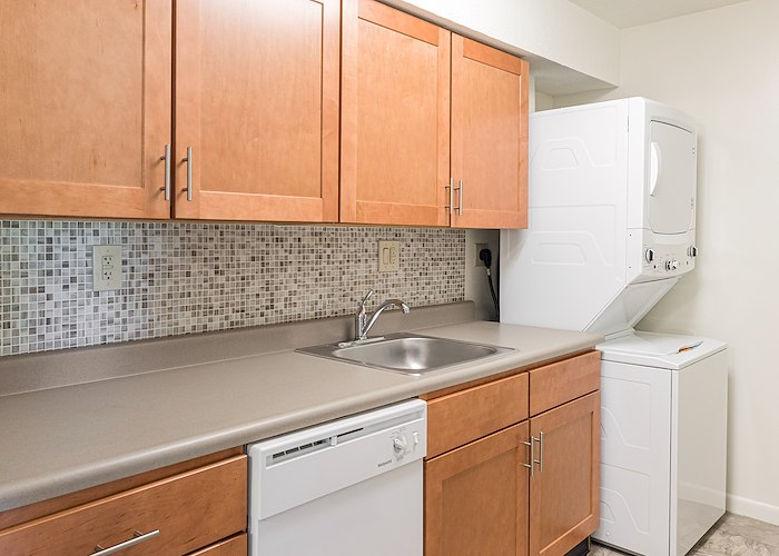 A kitchen with a washer and dryer in it, Pikeview Manor Apartments, Beckley, West Virginia