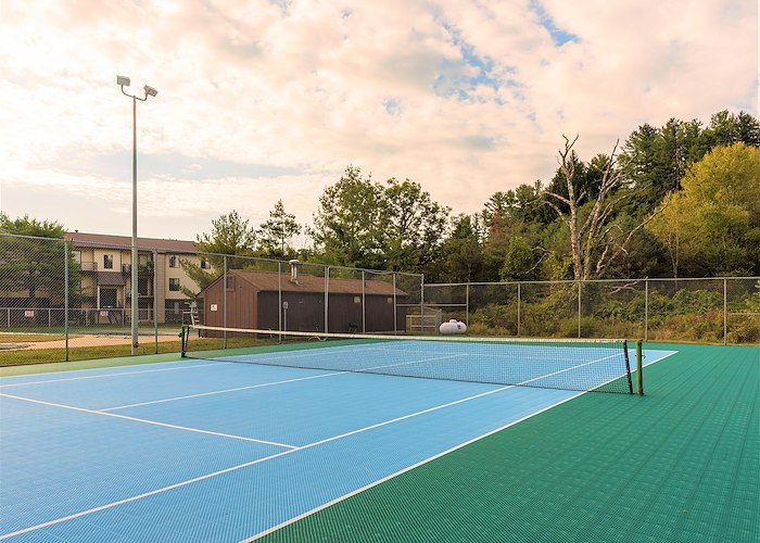 A tennis court with a blue and green court, Pikeview Manor Apartments, Beckley, West Virginia