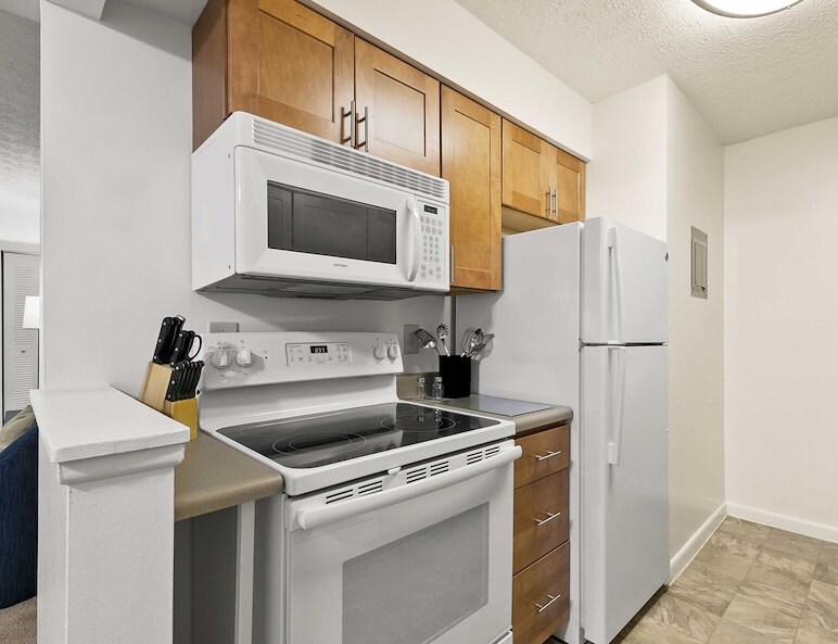 Furnished kitchen with amenities at Pikeview Manor Apartments in Beckley, WV