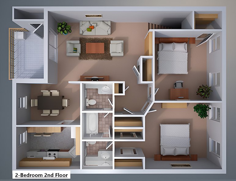 2 bedroom second floor plan, Powder Mill Apartments, York, Pennsylvania