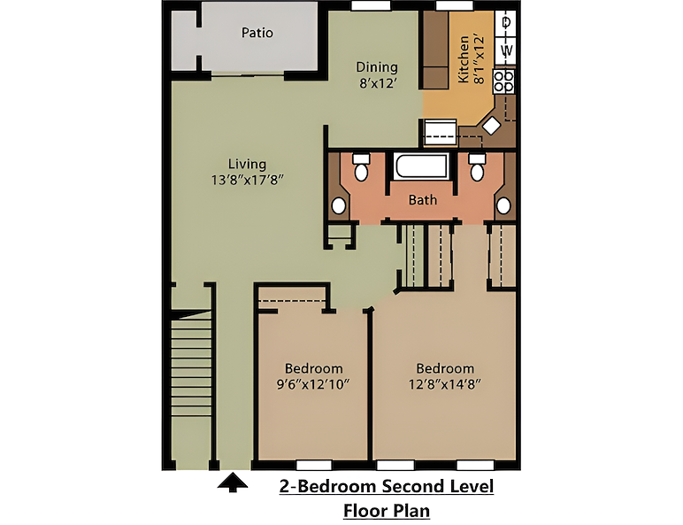 2 bedroom 2nd floor plan, Powder Mill Apartments, York, Pennsylvania