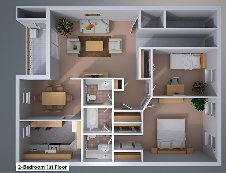 The Floor Plan For A Two Bedroom, First Floor Apartment At Powder Mill Apartments In York Pennsylvania