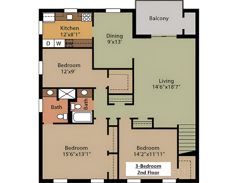 3 bedroom second floor apartment, Powder Mill Apartments, York, Pennsylvania