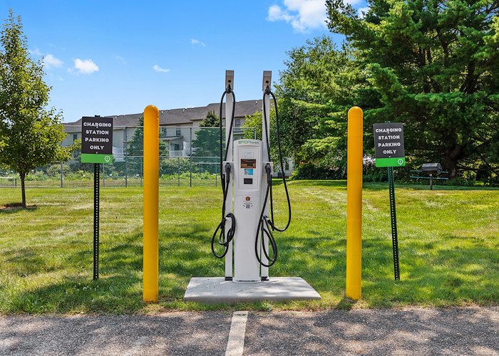 A charging station for electric vehicles in a park, Powder Mill Apartments, York, Pennsylvania