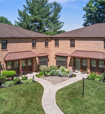 The exterior of a two story apartment building, Powder Mill Apartments, York, Pennsylvania