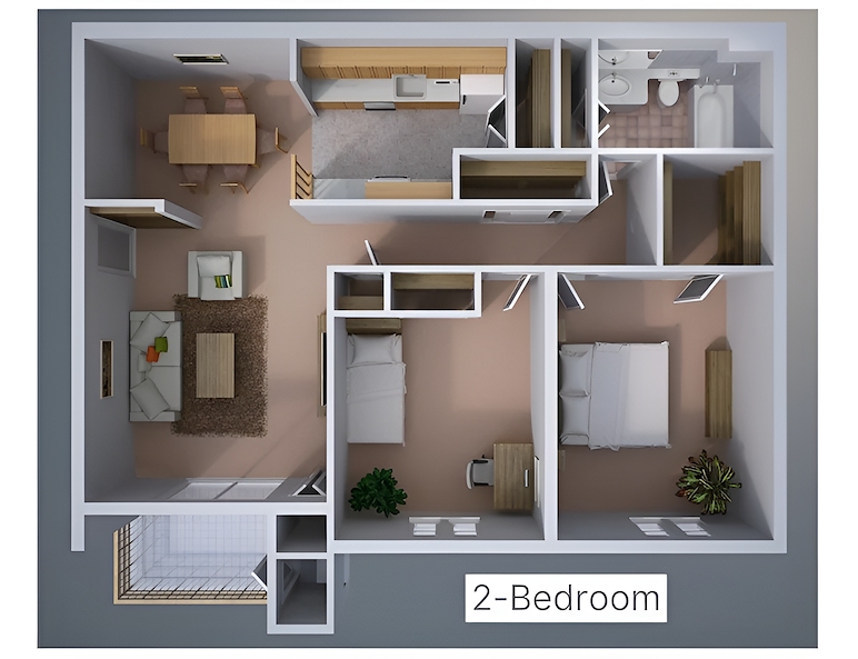 2 bedroom floor plan, Roxalana Apartments, Dunbar, West Virginia