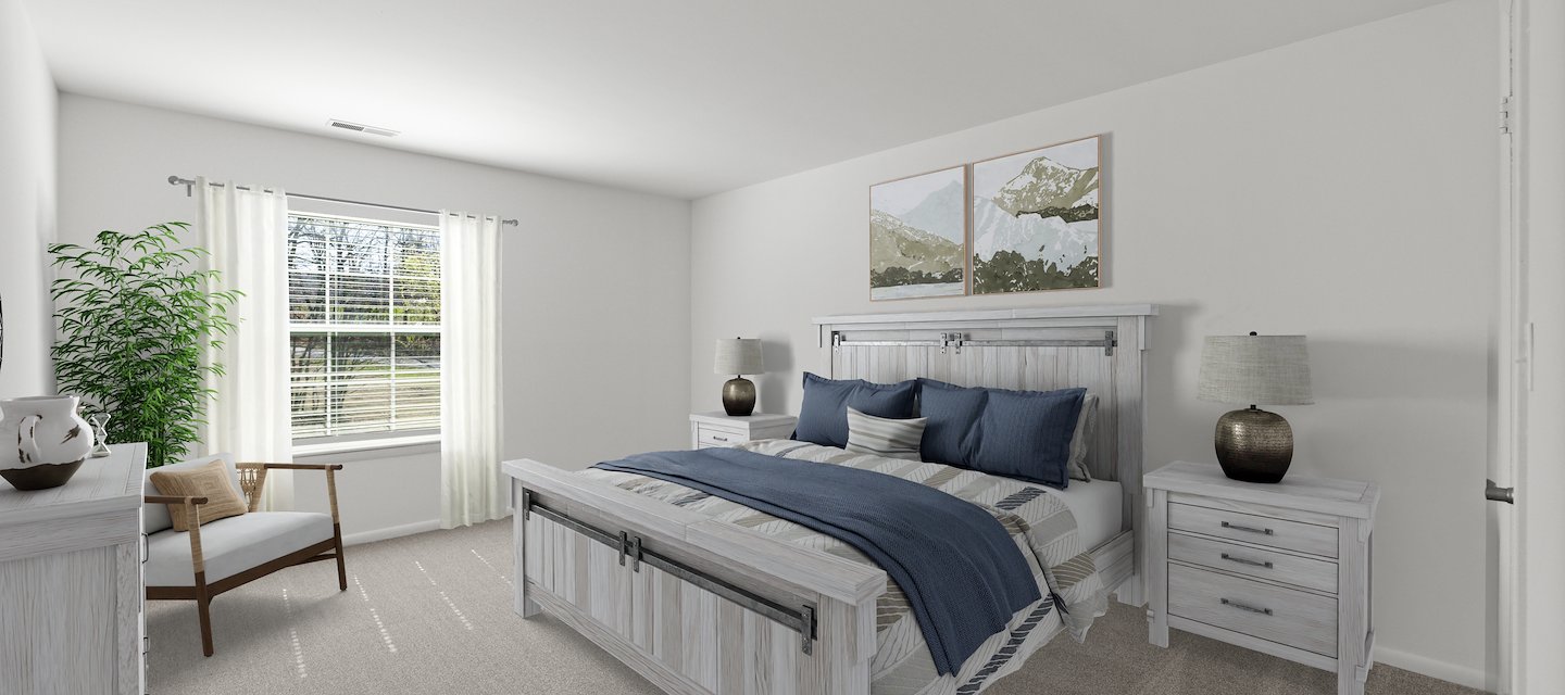 Bedroom with a king-size bed, Roxalana Apartments, Dunbar, West Virginia