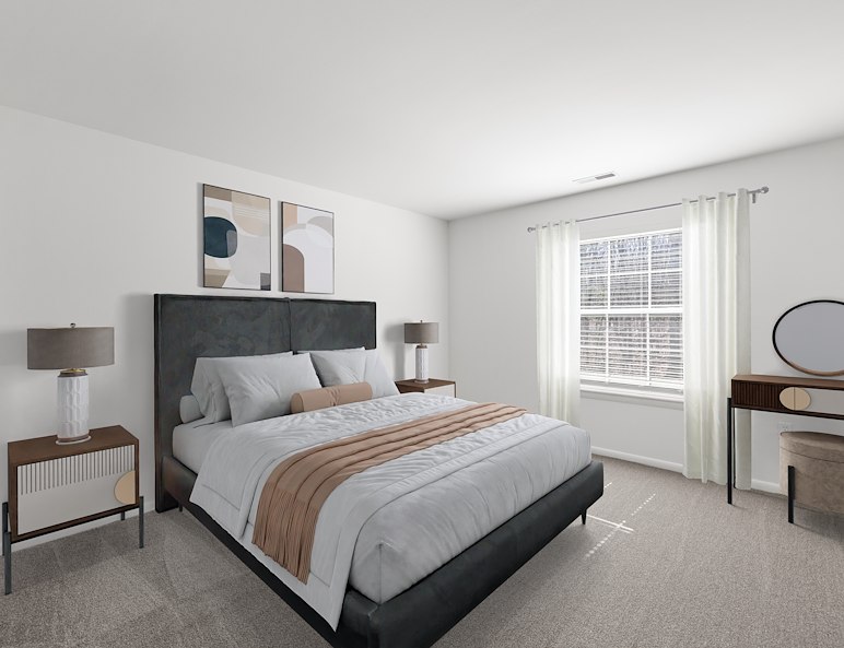 Bedroom with king sized bed at Pikeview Manor Apartments in Beckley, WV