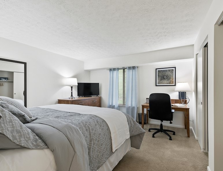 Furnished bedroom at Roxalana Hills Apartments in Dunbar, WV