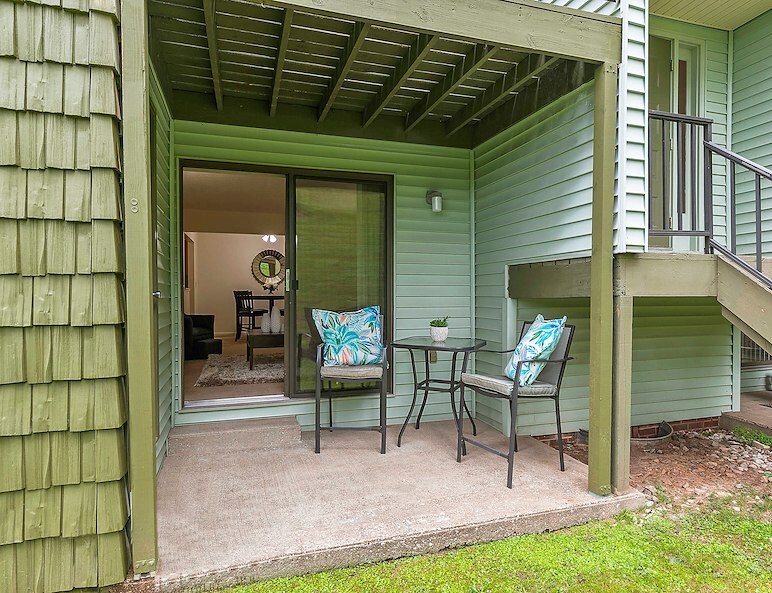 Furnished private patio at Roxalana Hills Apartments in Dunbar, WV
