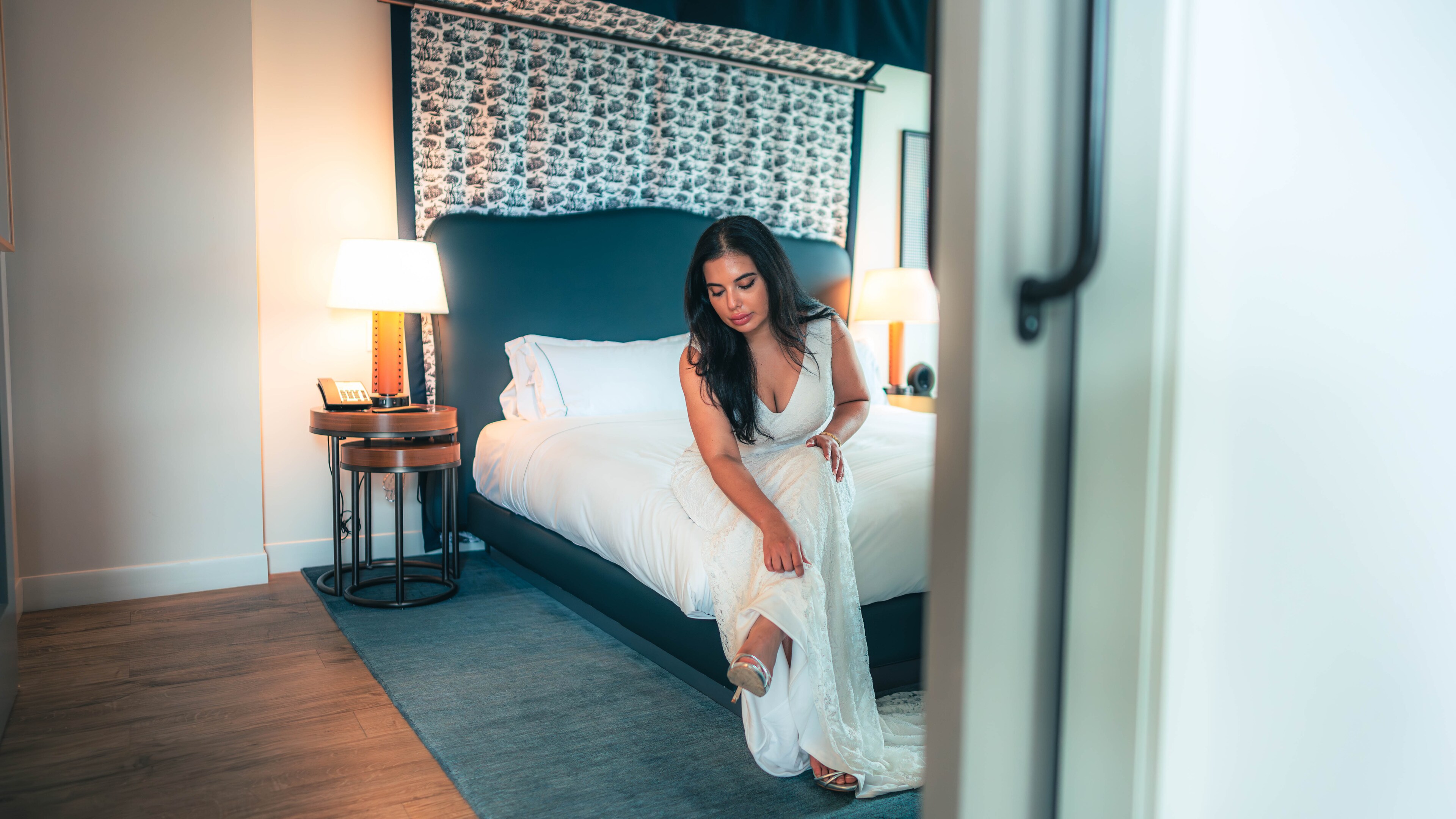 bride in guestroom At Canopy by Hilton Boston Downtown