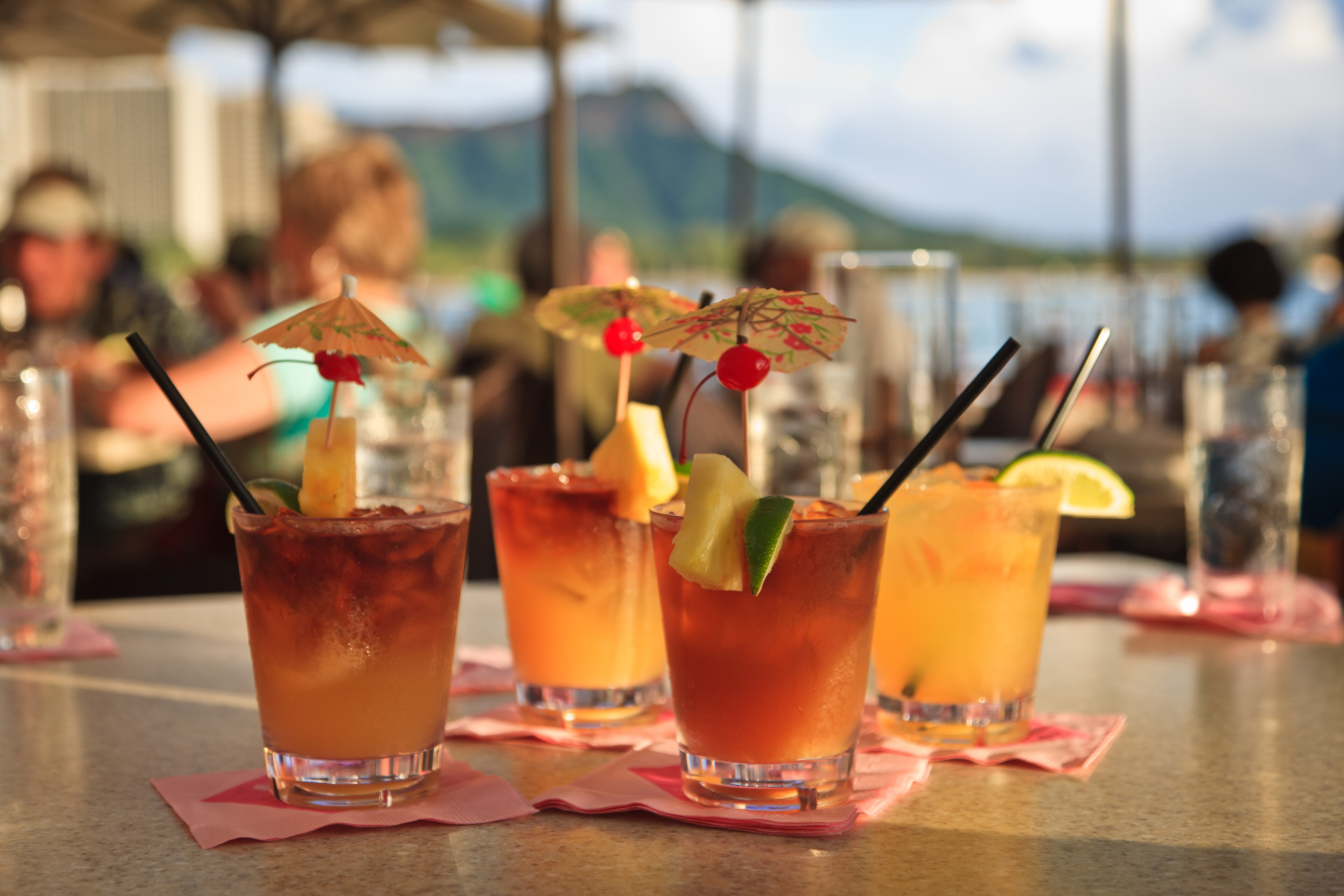 Colorful cocktails are served at Honolulu, Hawaii