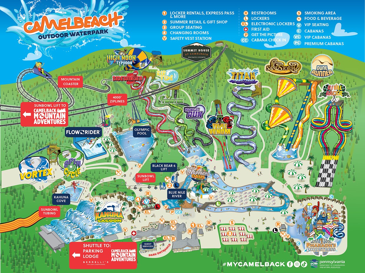 Camelback Maps Camelback Resort - Camelbeach Outdoor Waterpark Map Showing Slides And Attractions Of Camelback Resort