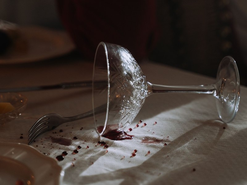 A wine glass on a table