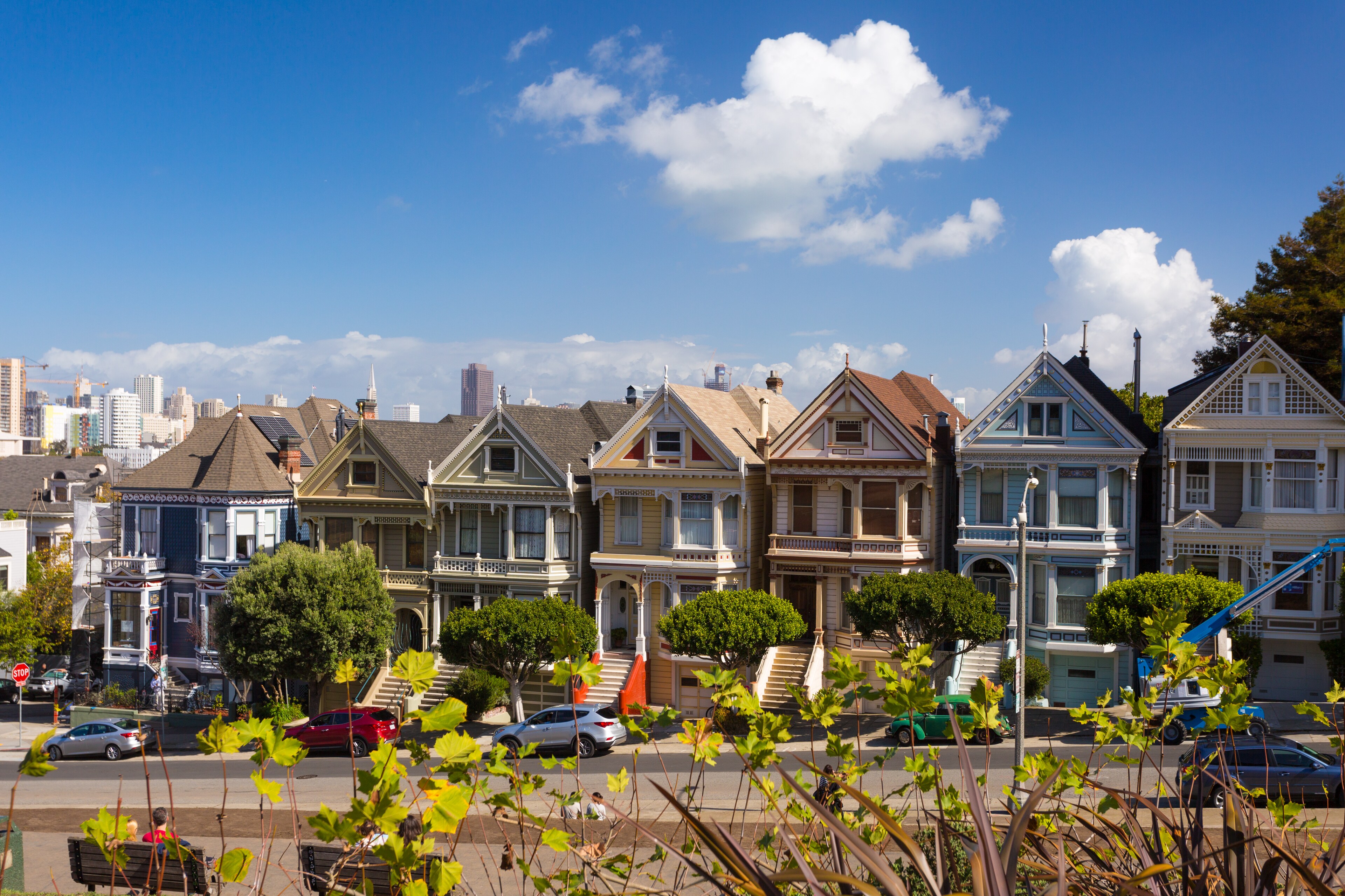 The iconic Painted Ladies Victorian houses in San Francisco.