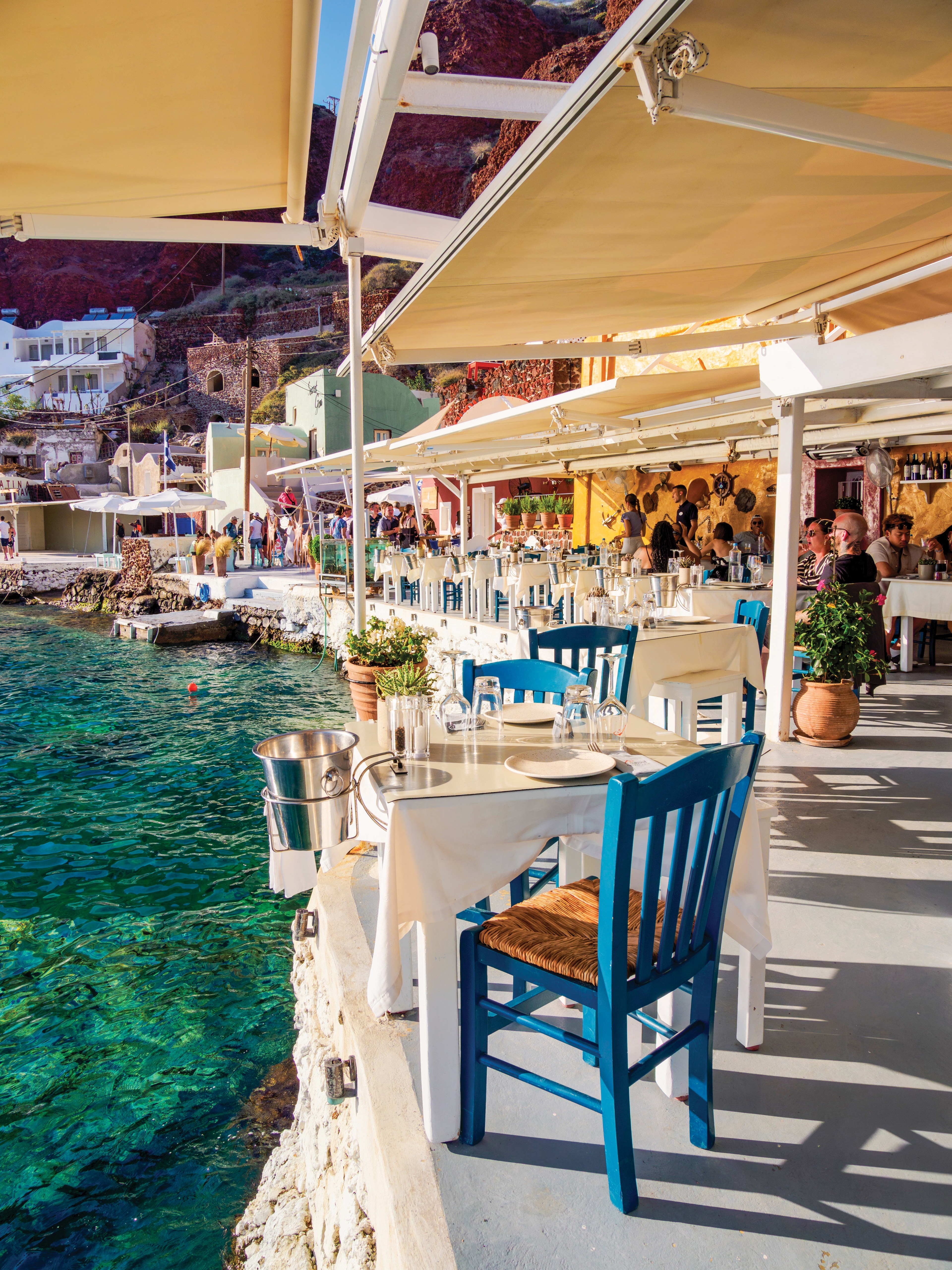 <p>A taverna in Ammoudi Bay in Oia, Santorini.</p>