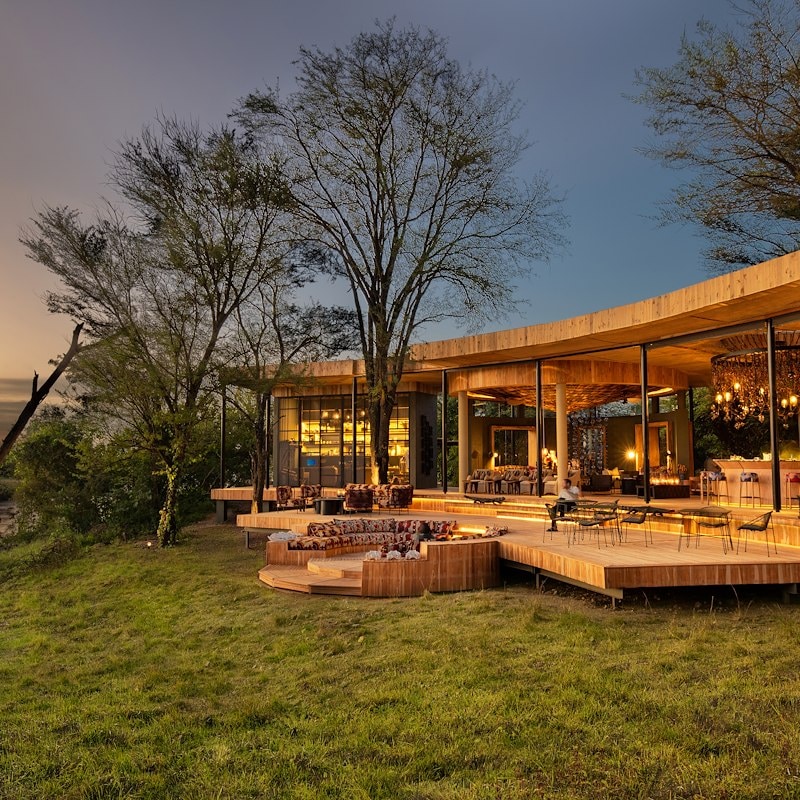 The lodge is set on a tributary of the Grumeri River in a remote part of Serengeti National park