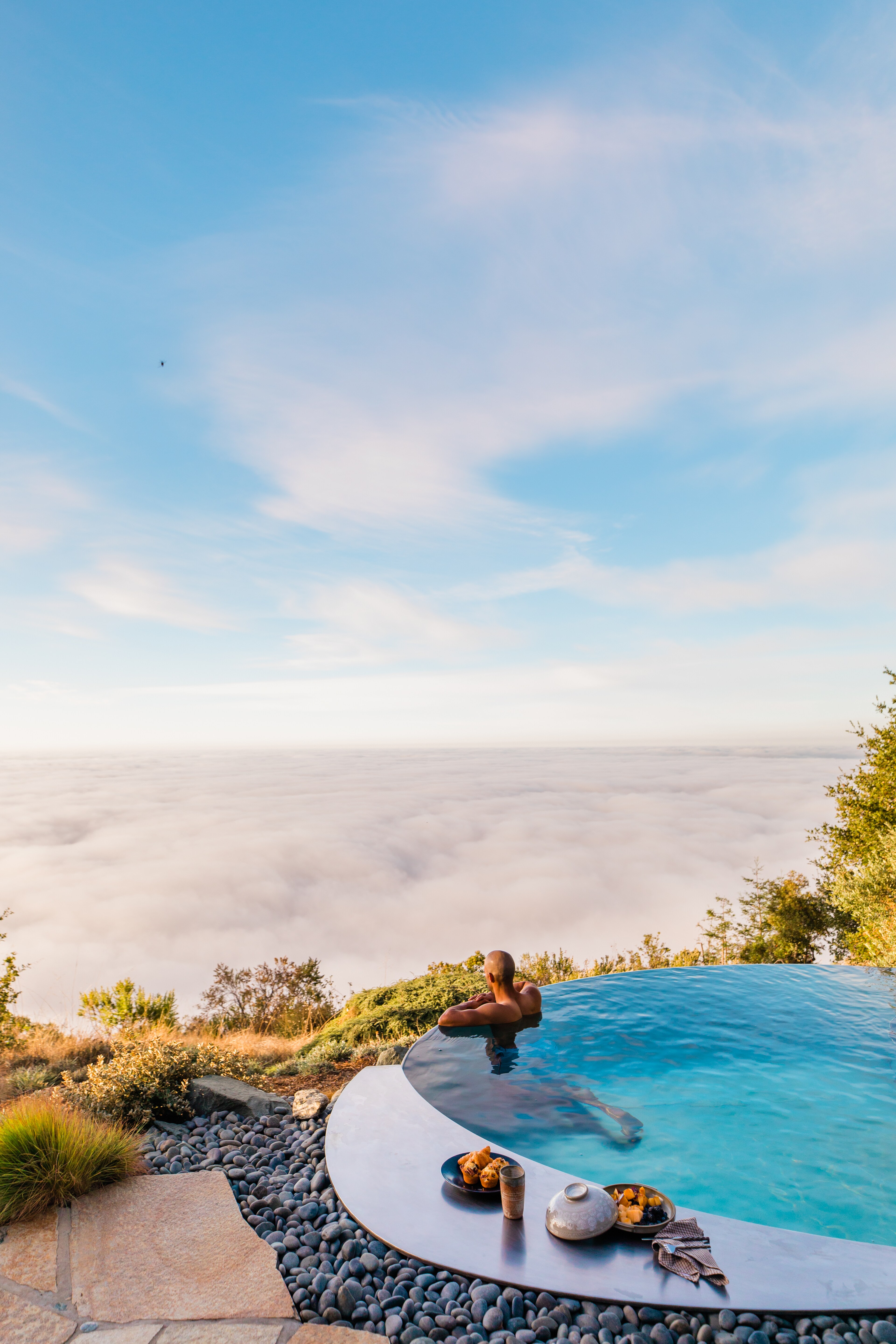 Enjoy a nutritious breakfast while soaking in a private cliffside pool at Post Ranch Inn.