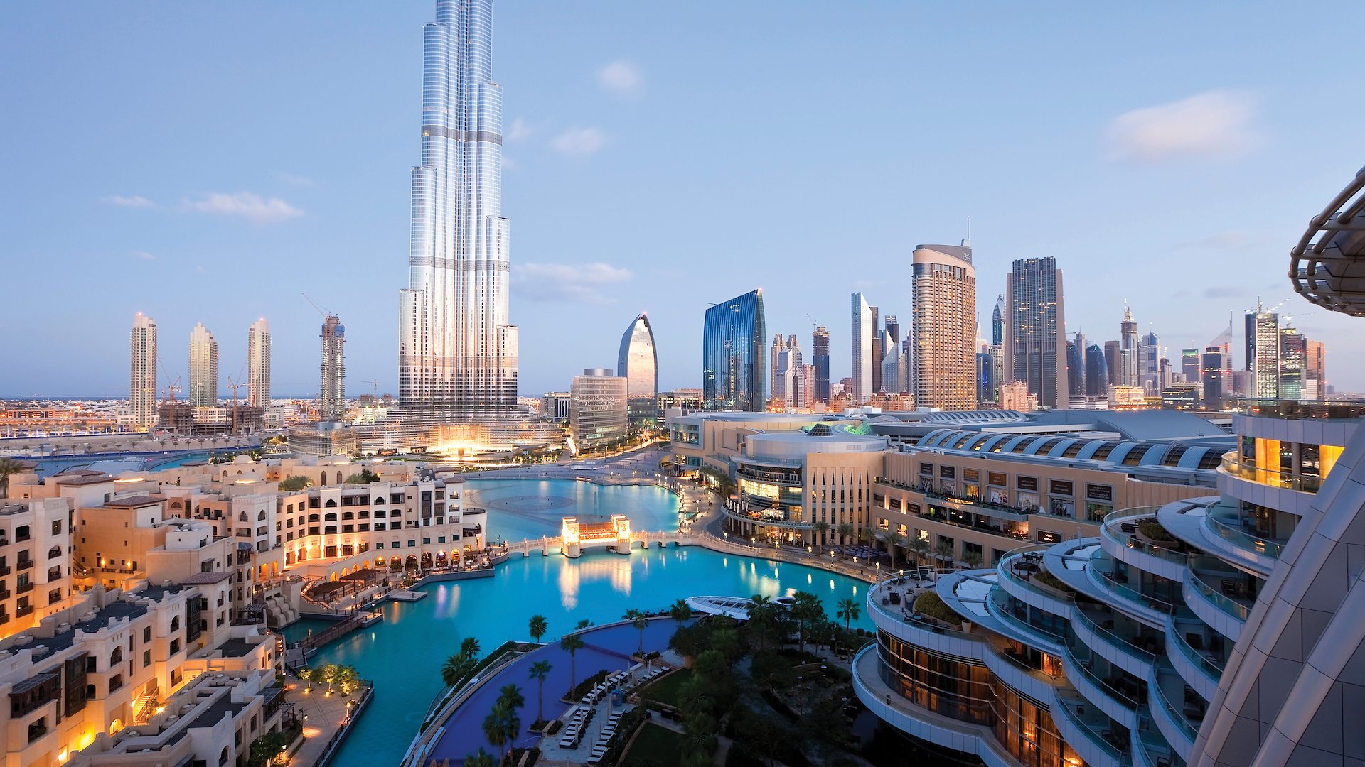 The Burj Kalifa, the tallest man-made structure in the world, towers over the Dubai skyline.