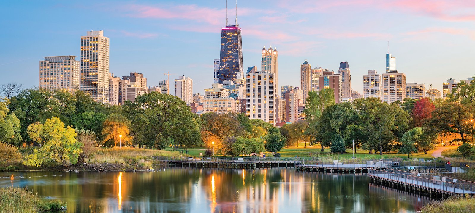 Lincoln Park and the downtown cityscape.