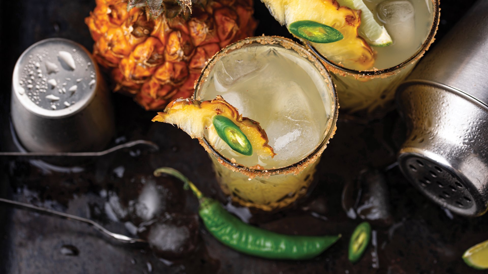 A spicy margarita with pineapple and jalapeño.