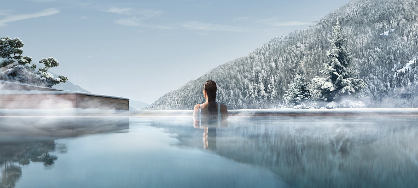 The indoor-outdoor pool at Lefay Resort & SPA Dolomiti has magnificent views.