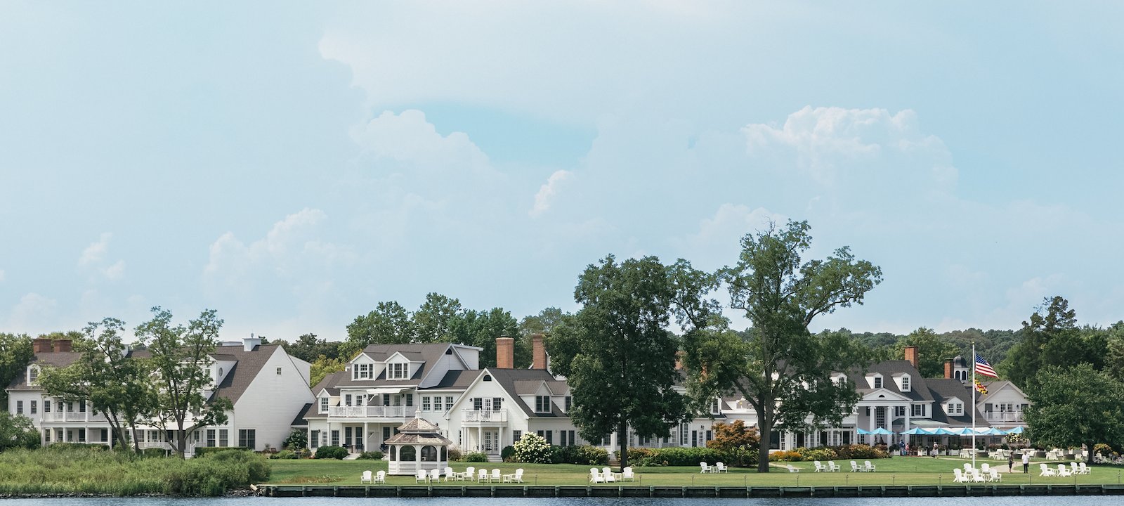 The beautiful waterfront lawn of Inn at Perry Cabin in St. Michaels, Maryland.
