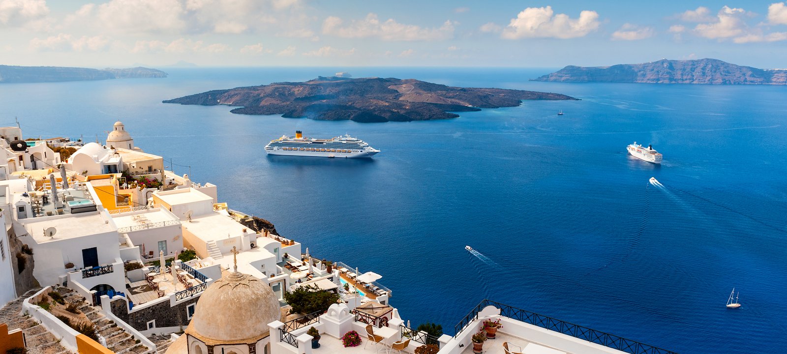 A view of surrounding Cyclades Islands from Santorini.