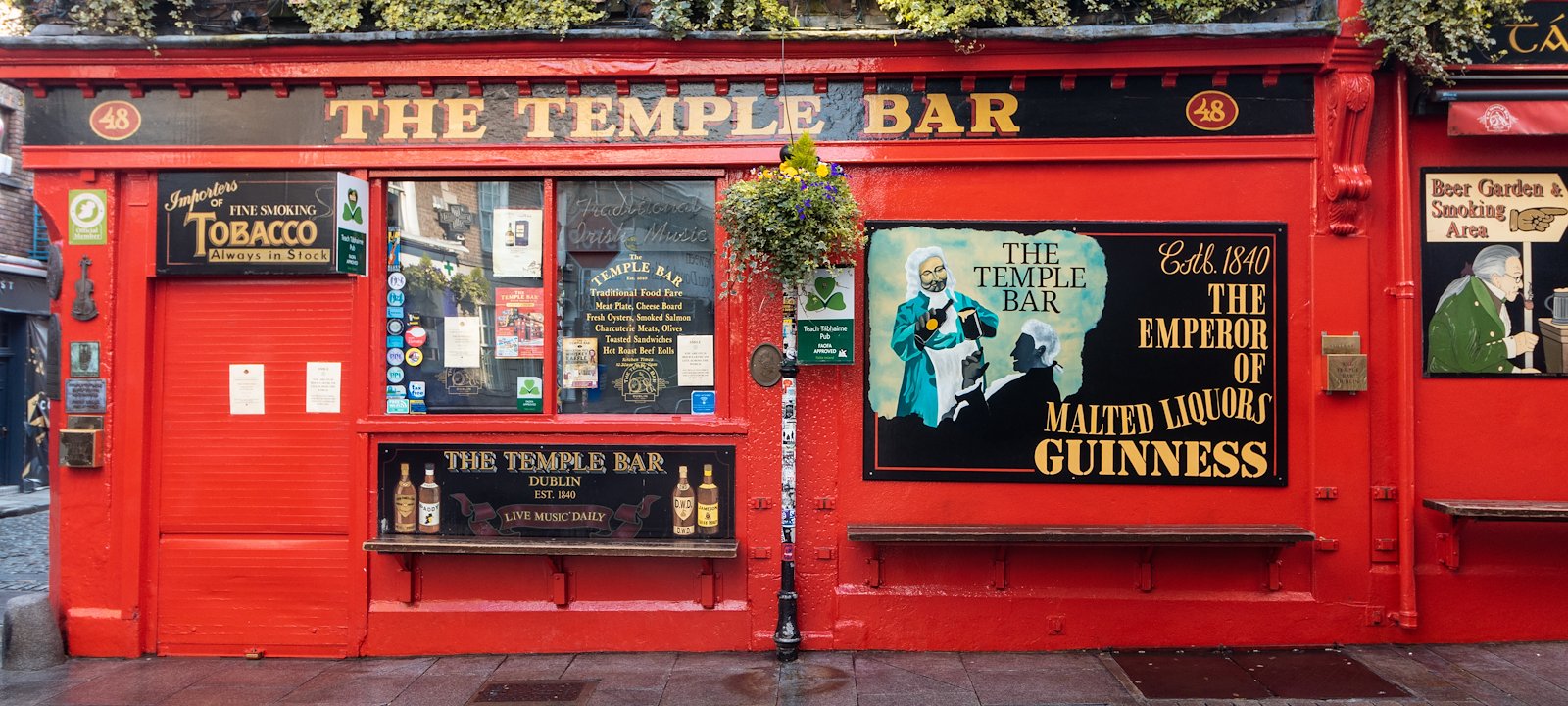 A Guinness sign outside Dublin's famous Temple Bar Pub.