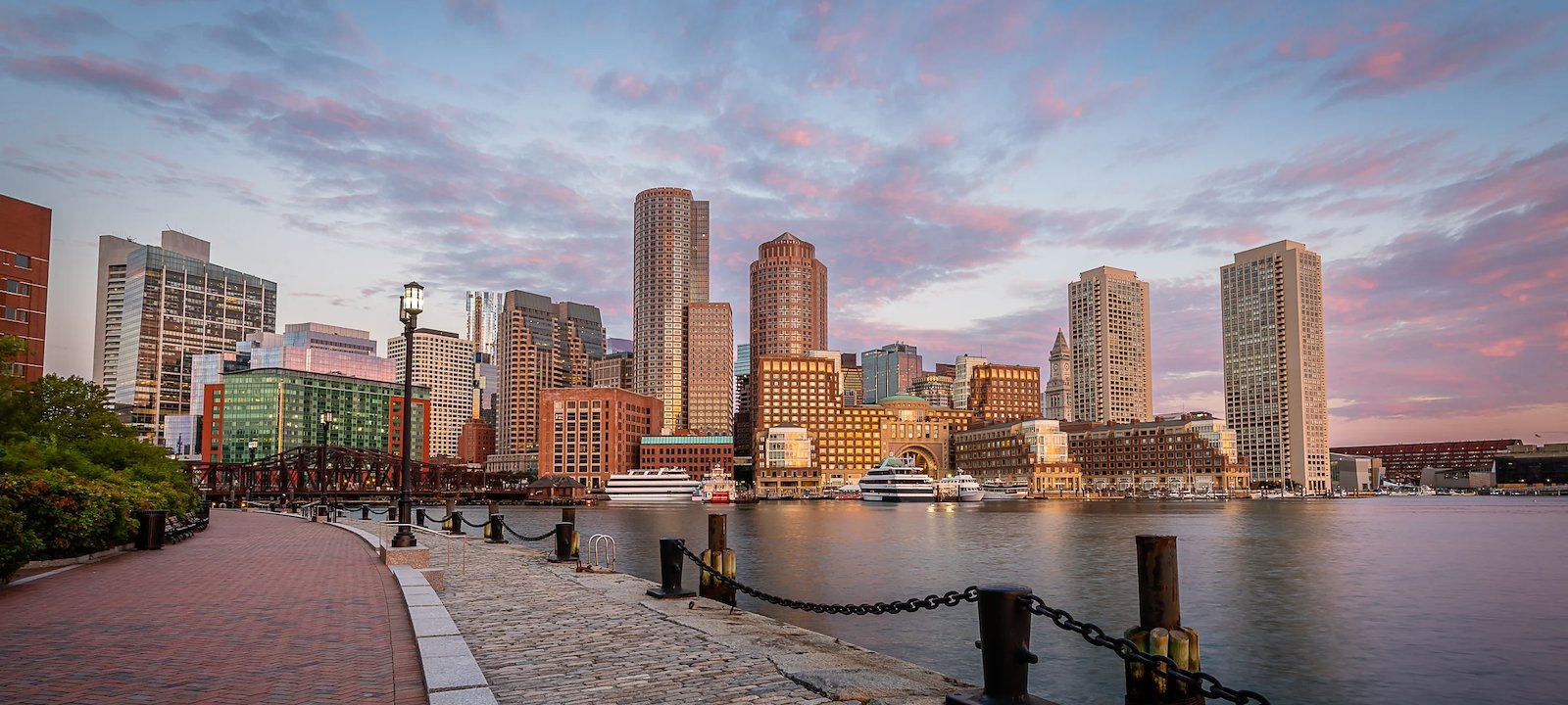 The waterfront Boston Harbor Hotel, with its striking archway and green patina copper domes, has become a recognizable landmark along the harbor.