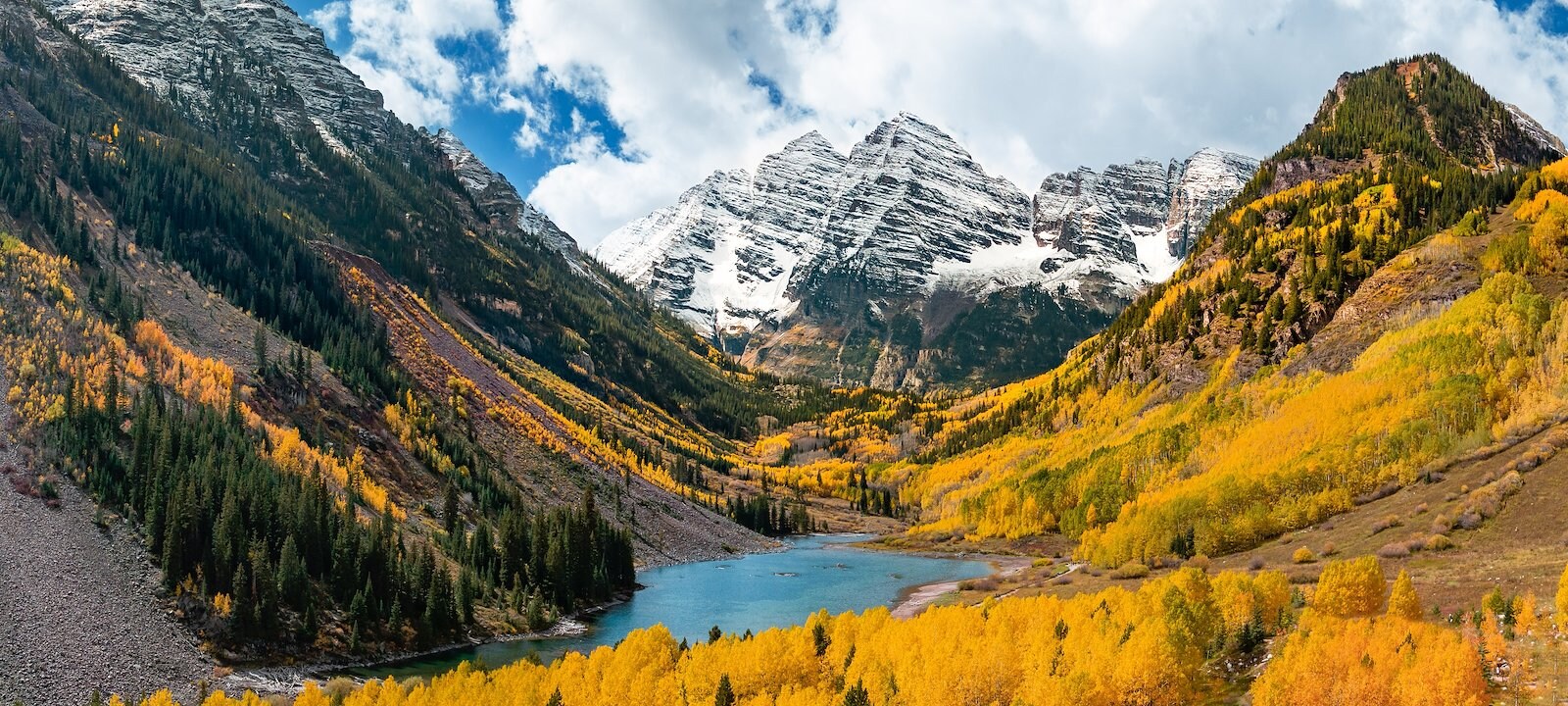 Maroon Bells and Maroon Lake are roughly ten miles from Aspen.