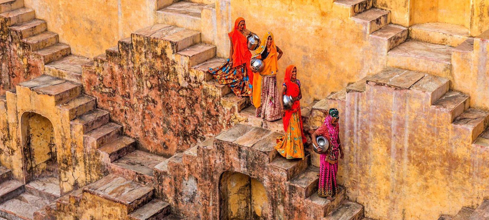 Women on their way to collect water from an ancient stepwell near Jaipur.