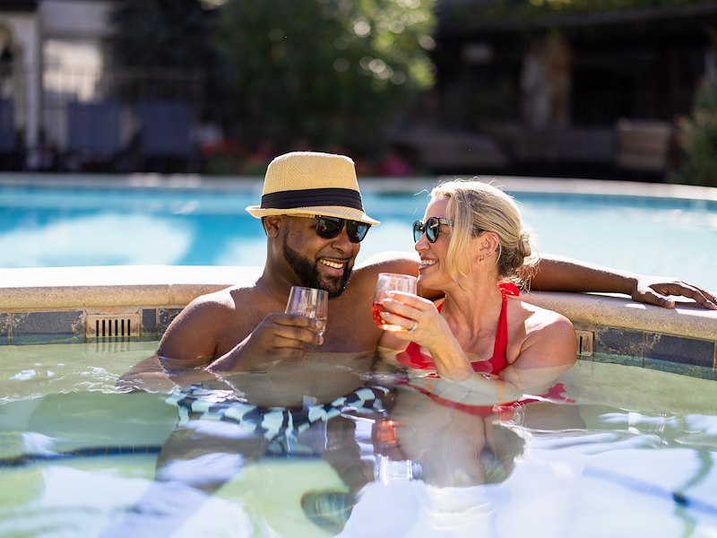 A man and woman in a hot tub