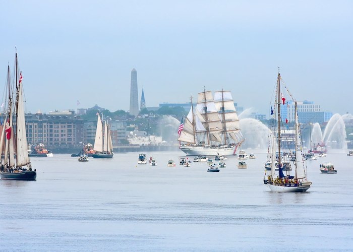 A group of sailboats on a body of water