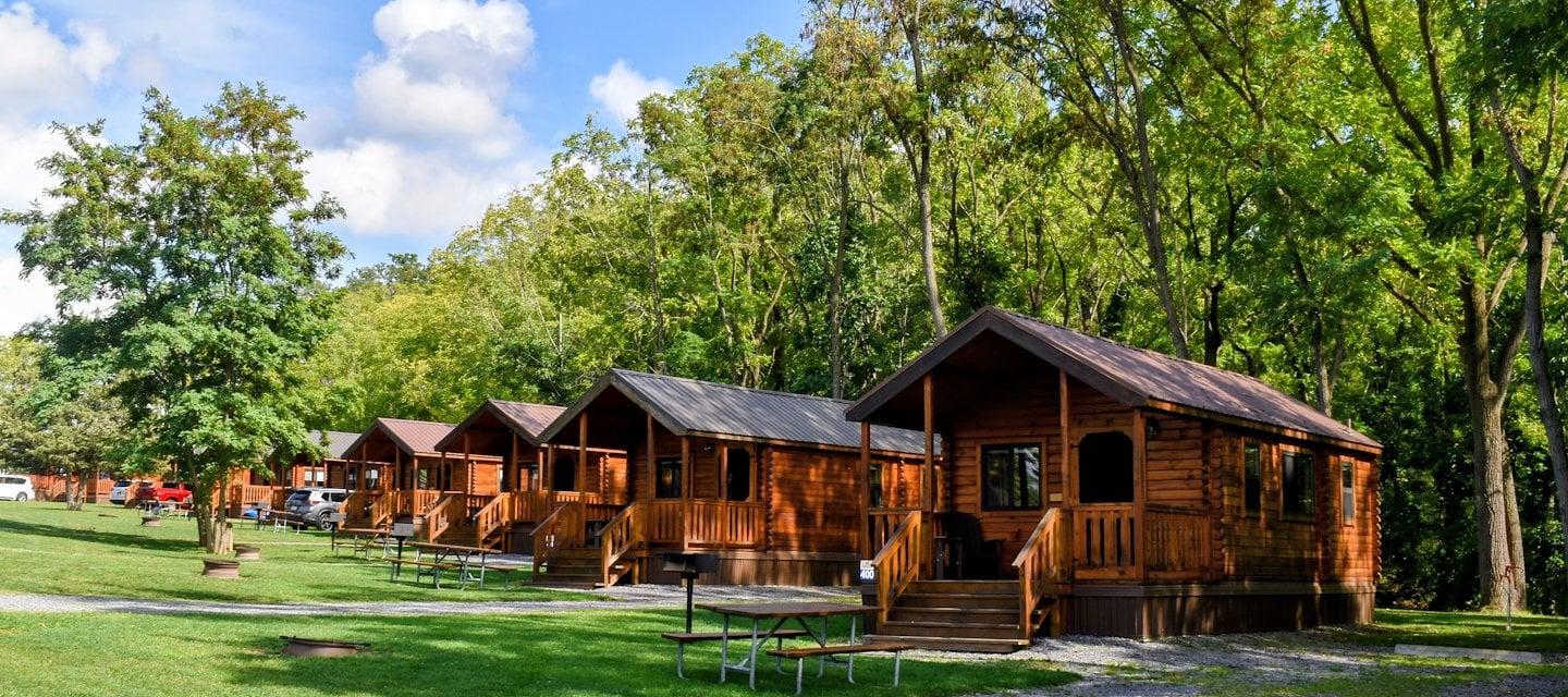 Cozy cabins at Seneca Lake Resorts in Romulus, New York, invite relaxation.