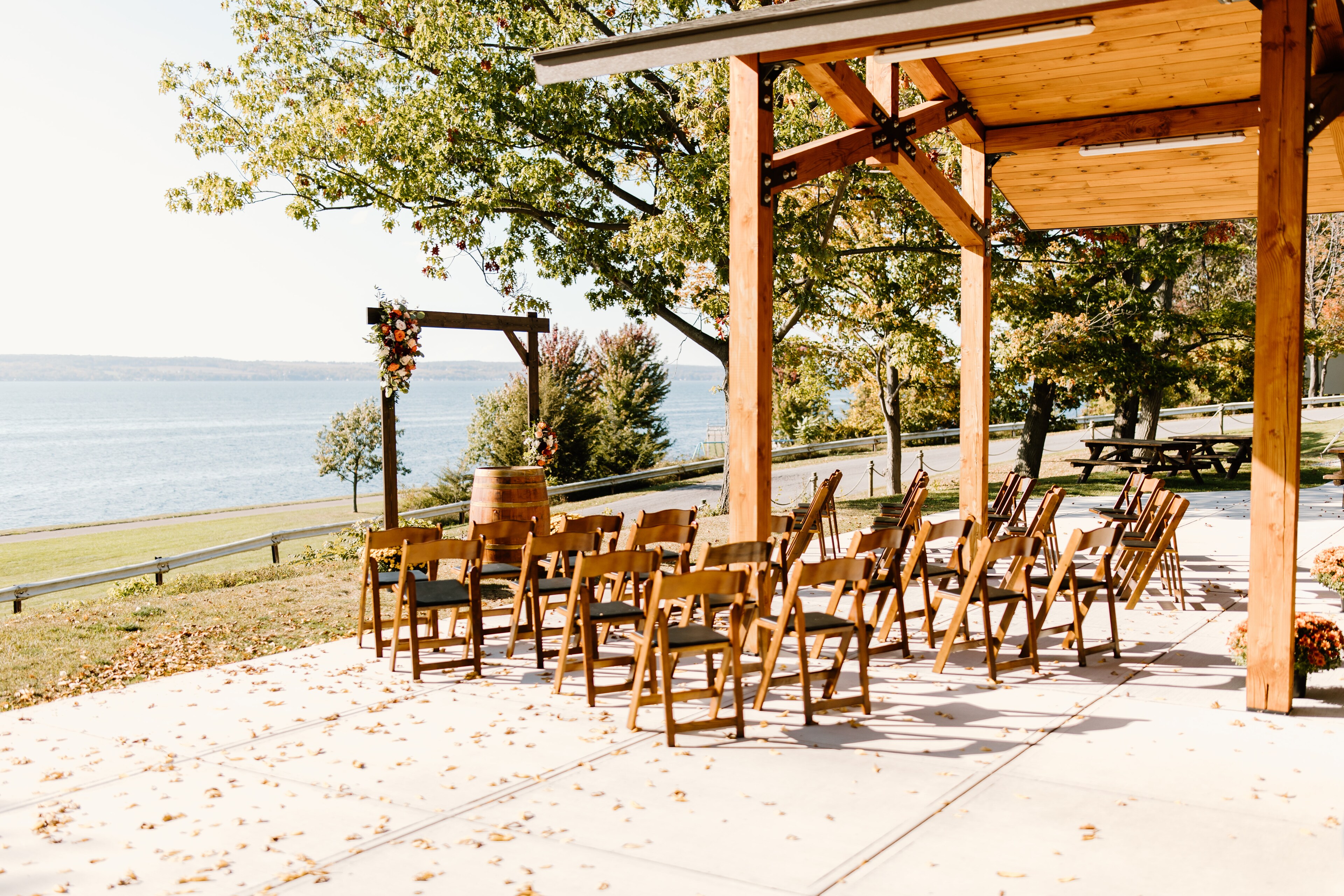 Seneca Lake Resorts features a scenic outdoor event space by the water.