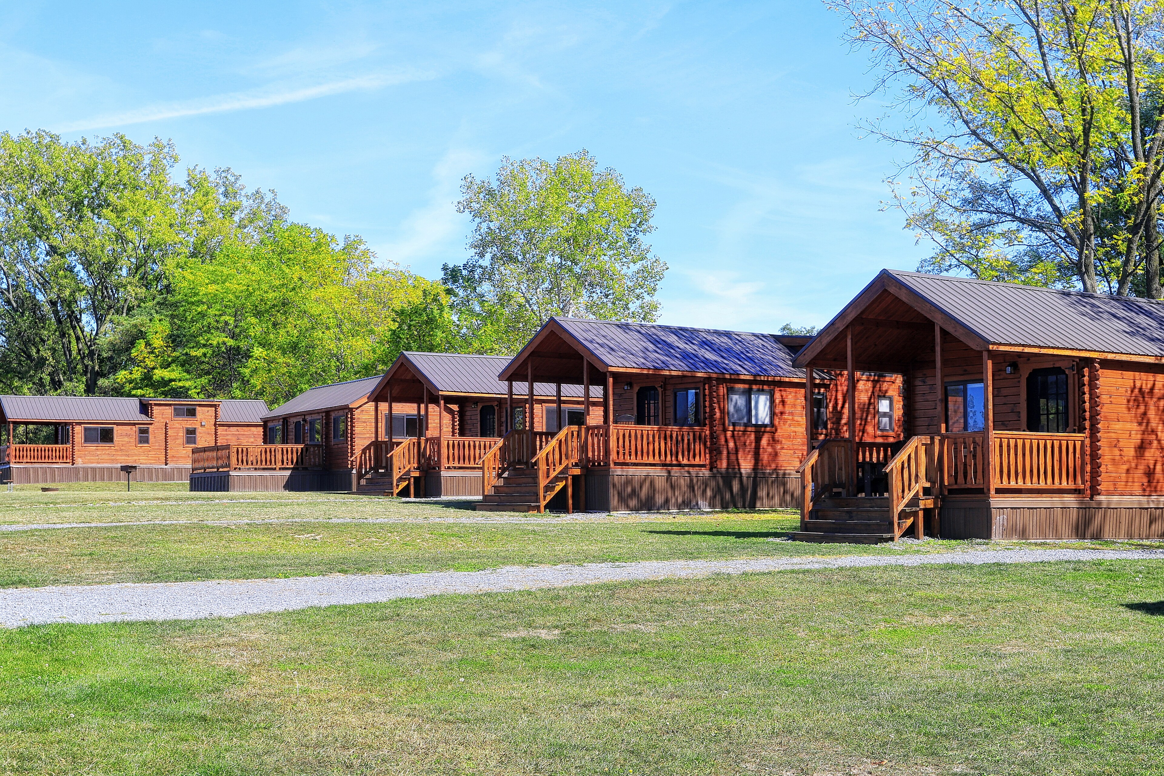 Cozy cabins at Seneca Lake Resorts in Romulus, New York, invite relaxation