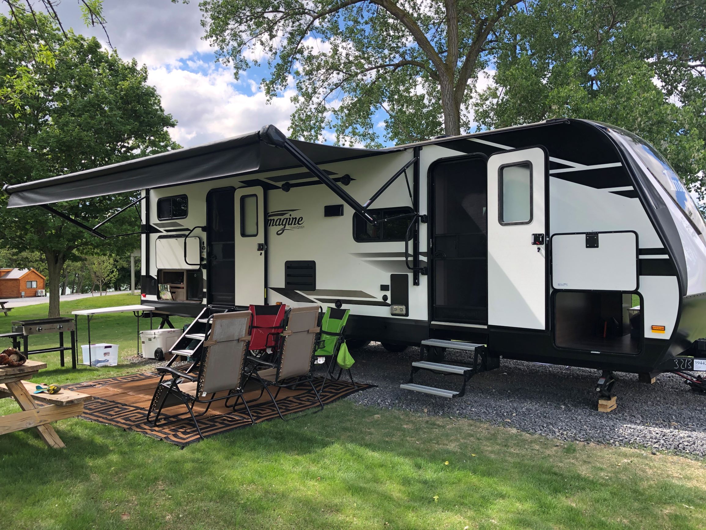 Enjoy a relaxing stay at Seneca Lake Resorts with this modern RV setup.