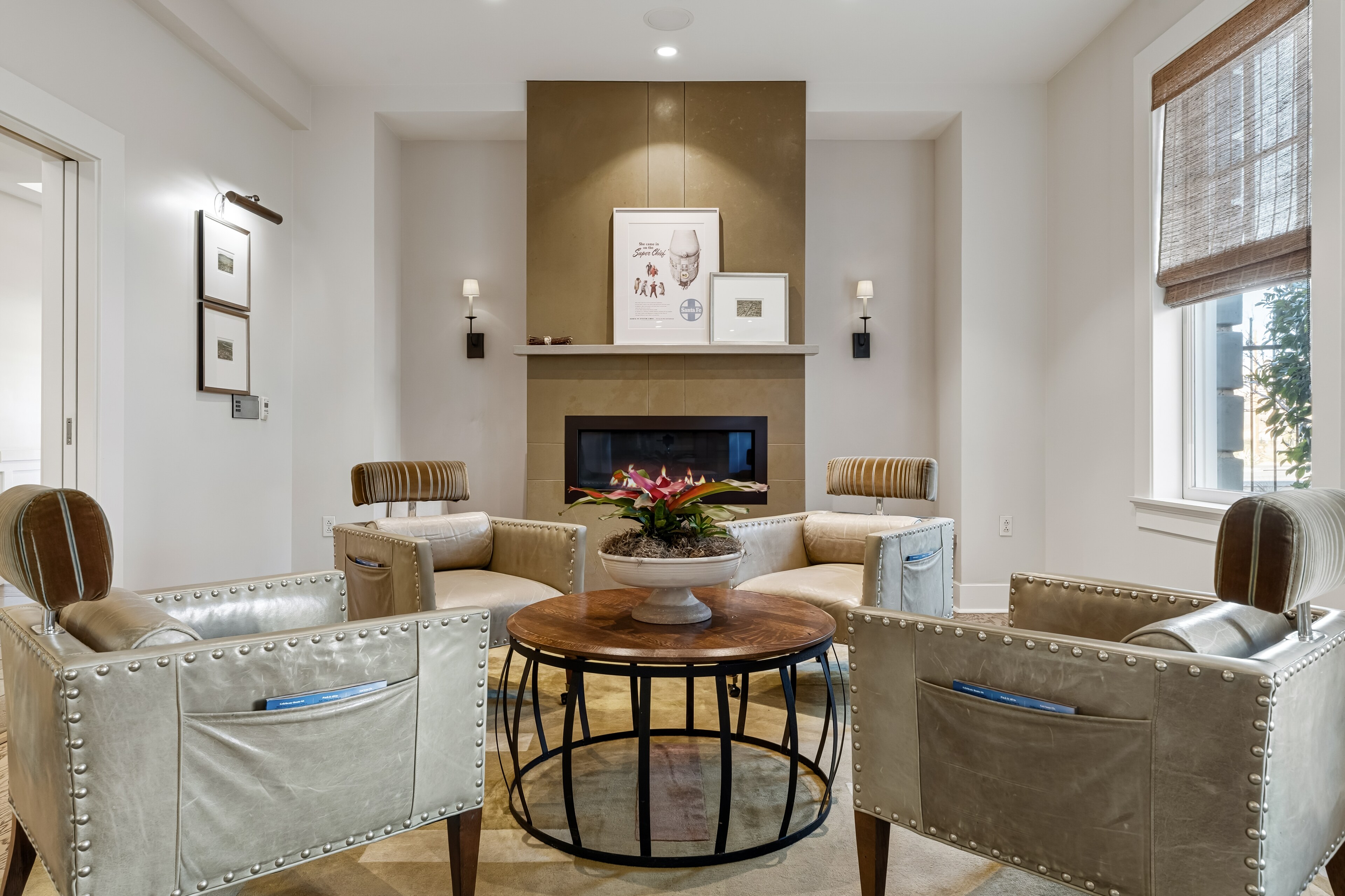A living room with chairs and a fireplace, Hotel Parq Central, Albuquerque, New Mexico