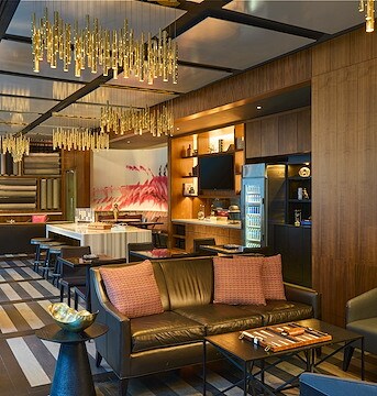 The lobby of the hotel is decorated with modern furniture, Stonebridge Companies, Denver, Colorado