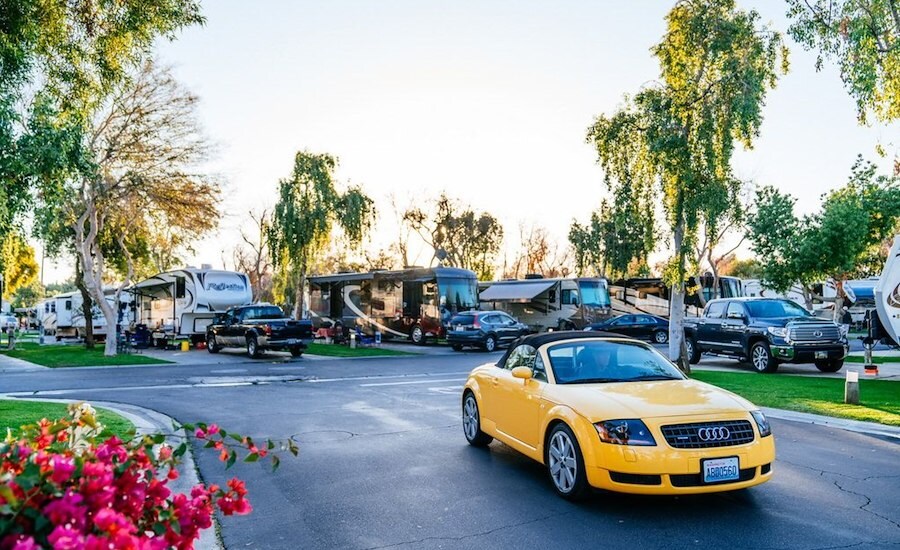RV sites with RV's parked at Emerald Desert RV Resort, California