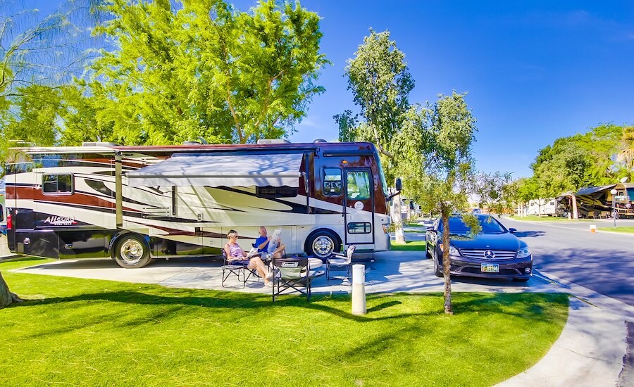 RV parked at Emerald Desert RV Resort, California