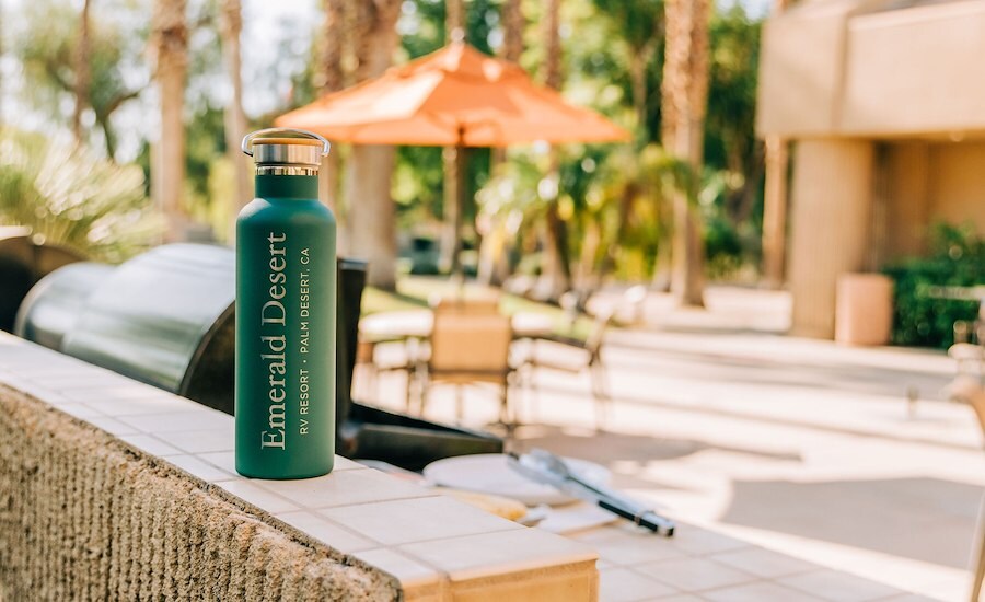 Water bottle at Emerald Desert RV Resort, California